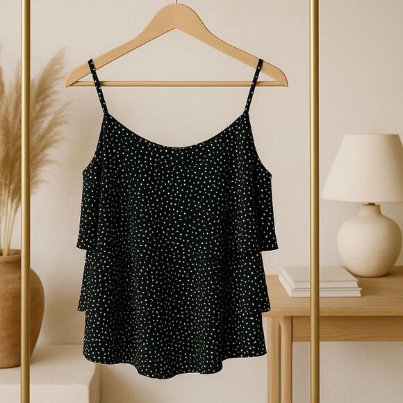 Coastal Cove D cup Black Polka Dot Tankini Top with 3 tiers that flatter! Sz16 - Picture 1 of 8